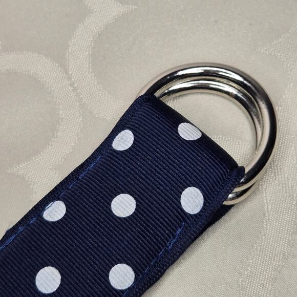BARRONS HUNTER Navy and White Polka Dot Grosgrain Ribbon Belt with Silver Buckle - Picture 4 of 7
